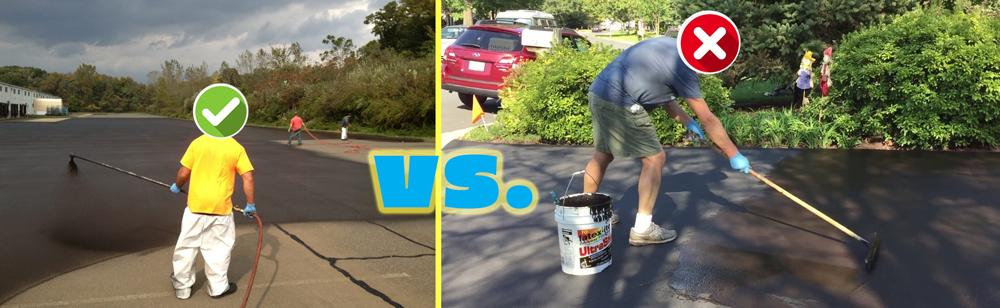 driveway sealing with sprayer vs. roller